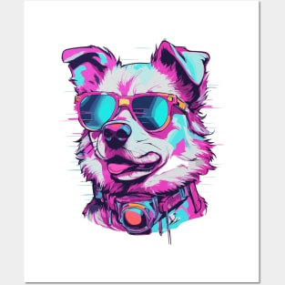 Neon Punk Style Cute Dog Art Posters and Art